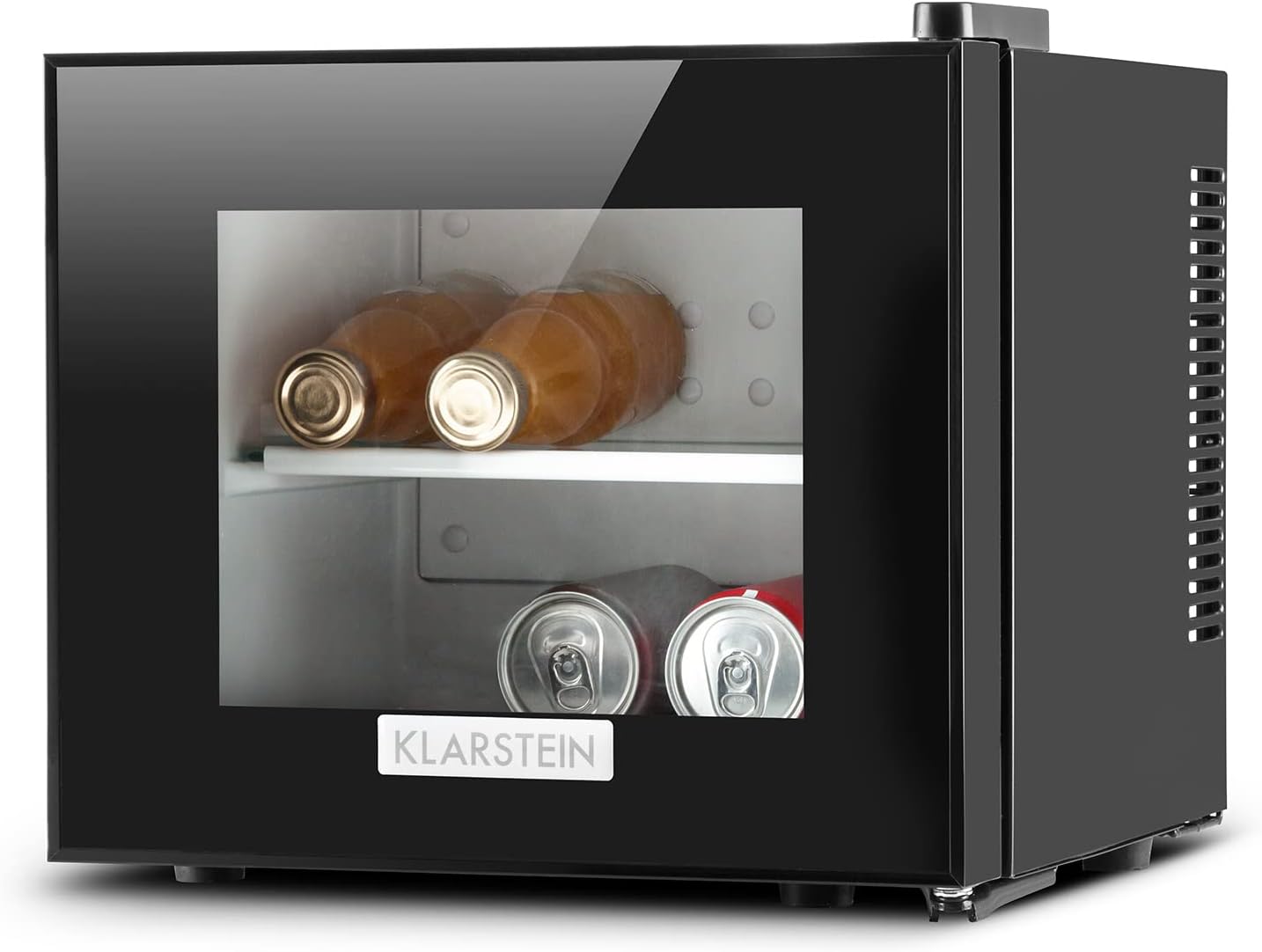 Klarstein Frosty Mini-Kühlschrank - kompakte Minibar mit Thermoelektrischem Kühlsystem, freistehend, 10 Liter Fassungsvermögen, Kühlung: 12-18 °C, schwarz, 33,4 x 30,3 x 31,5 cm (BxHxT)