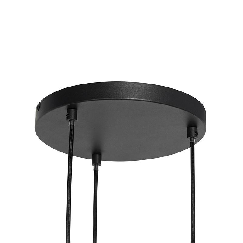 Oosterse hanglamp zwart met rotan 3-lichts rond - Akira