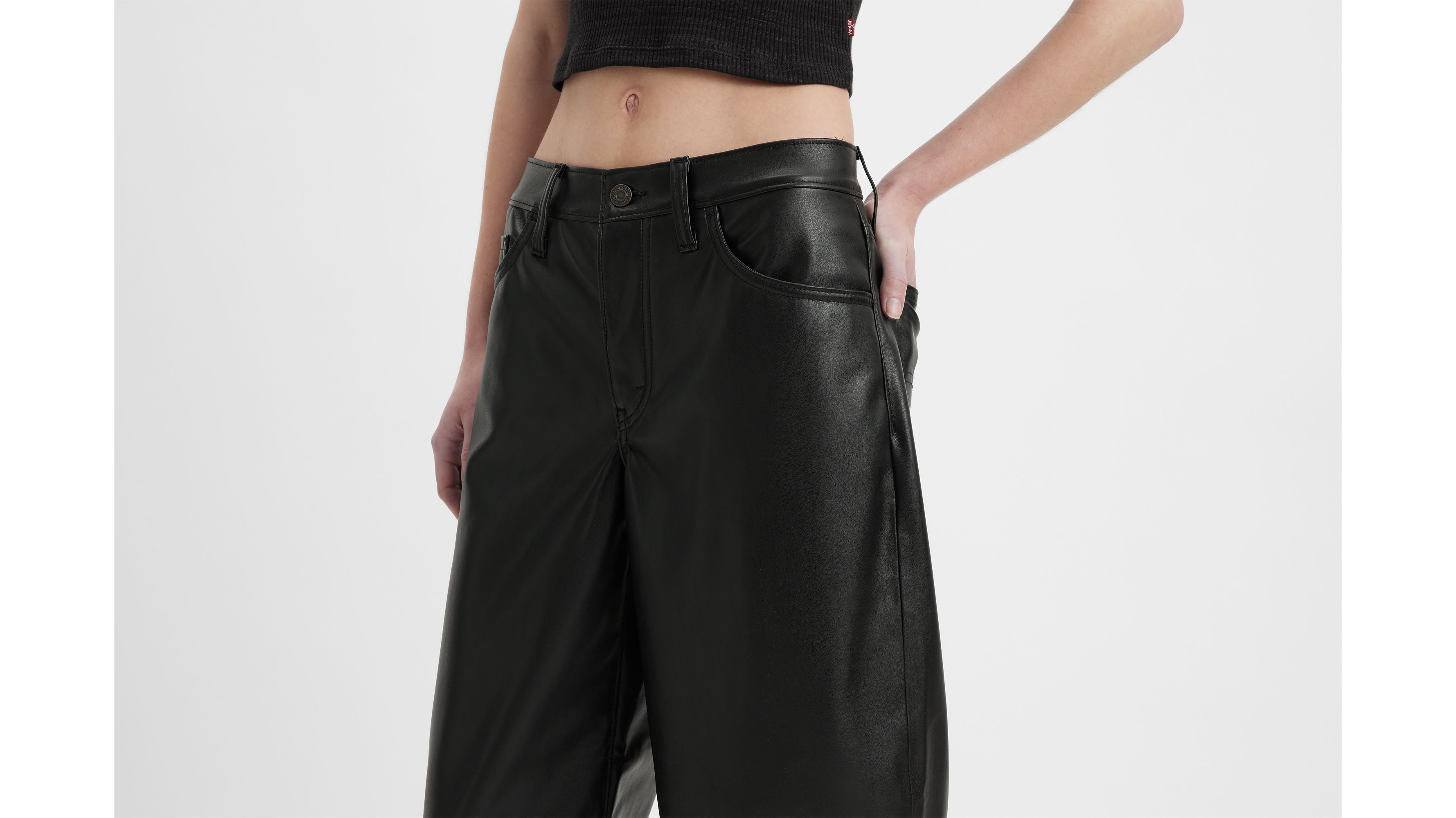 Jean Dad Baggy simili cuir - Black Garment Dye - Noir