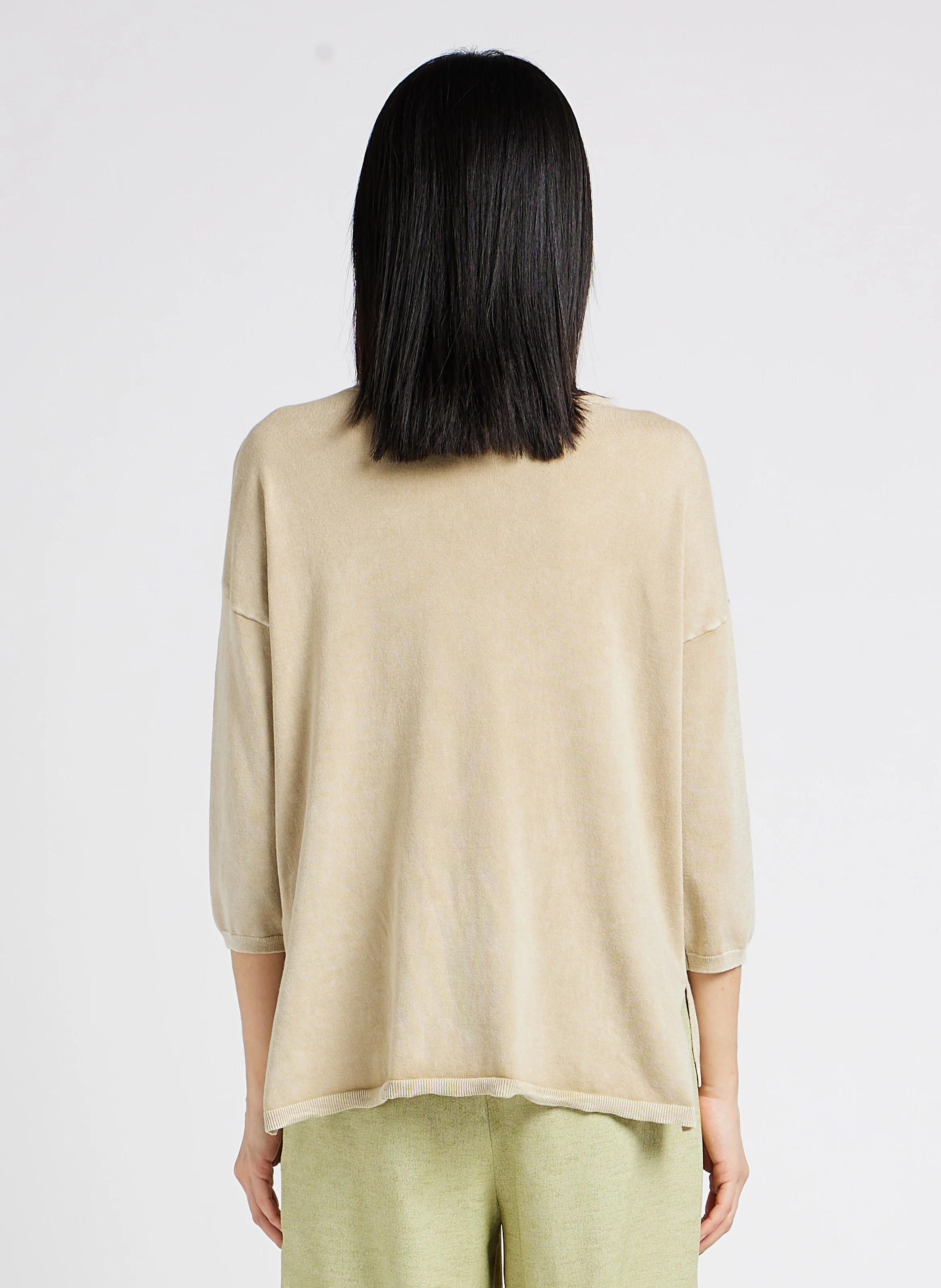 Pull col V ample en coton biologique | Beige