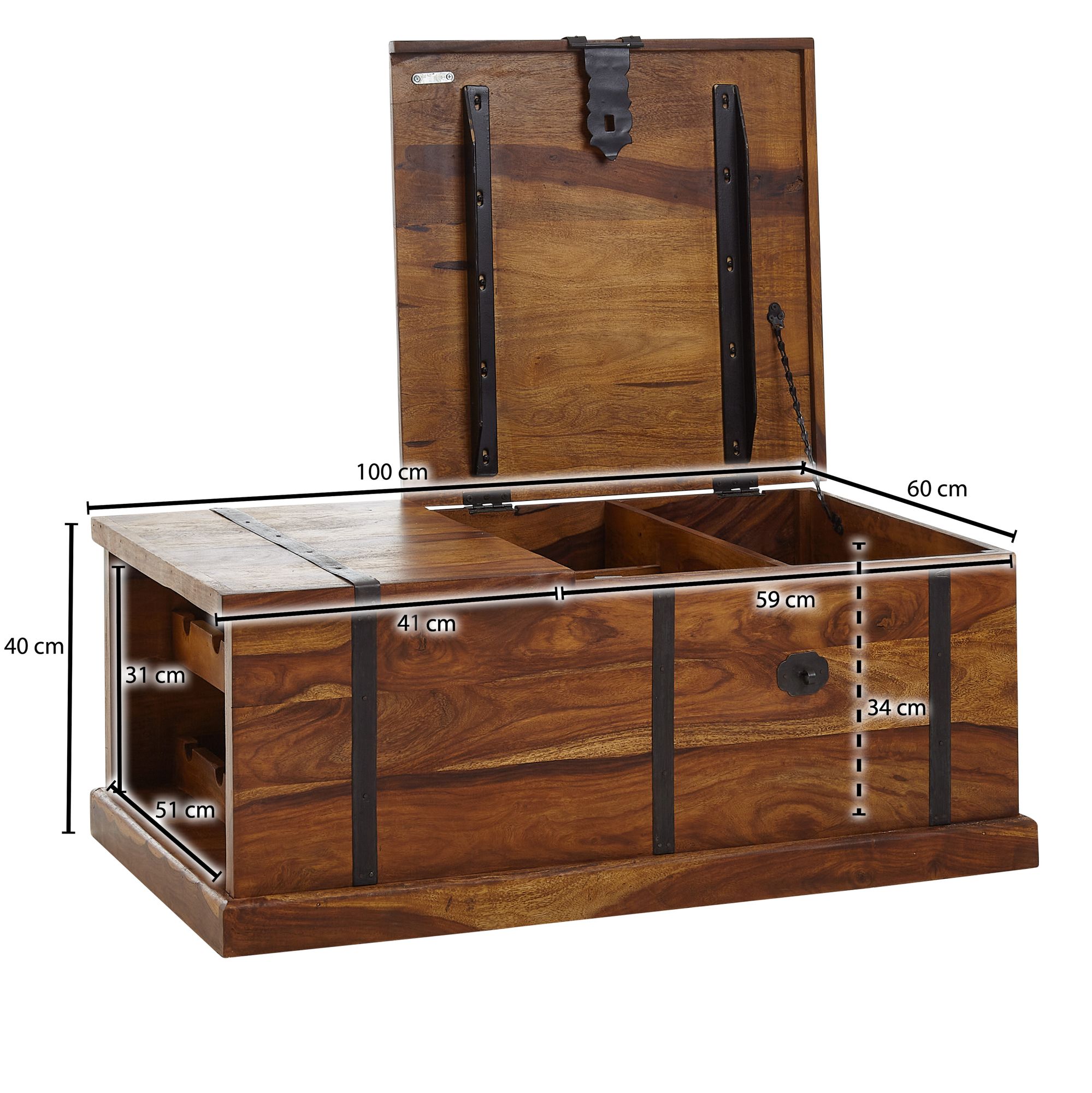 KADIMA DESIGN Handgefertigter Sheesham Massivholz Couchtisch mit Weinregal, 100x60x40 cm