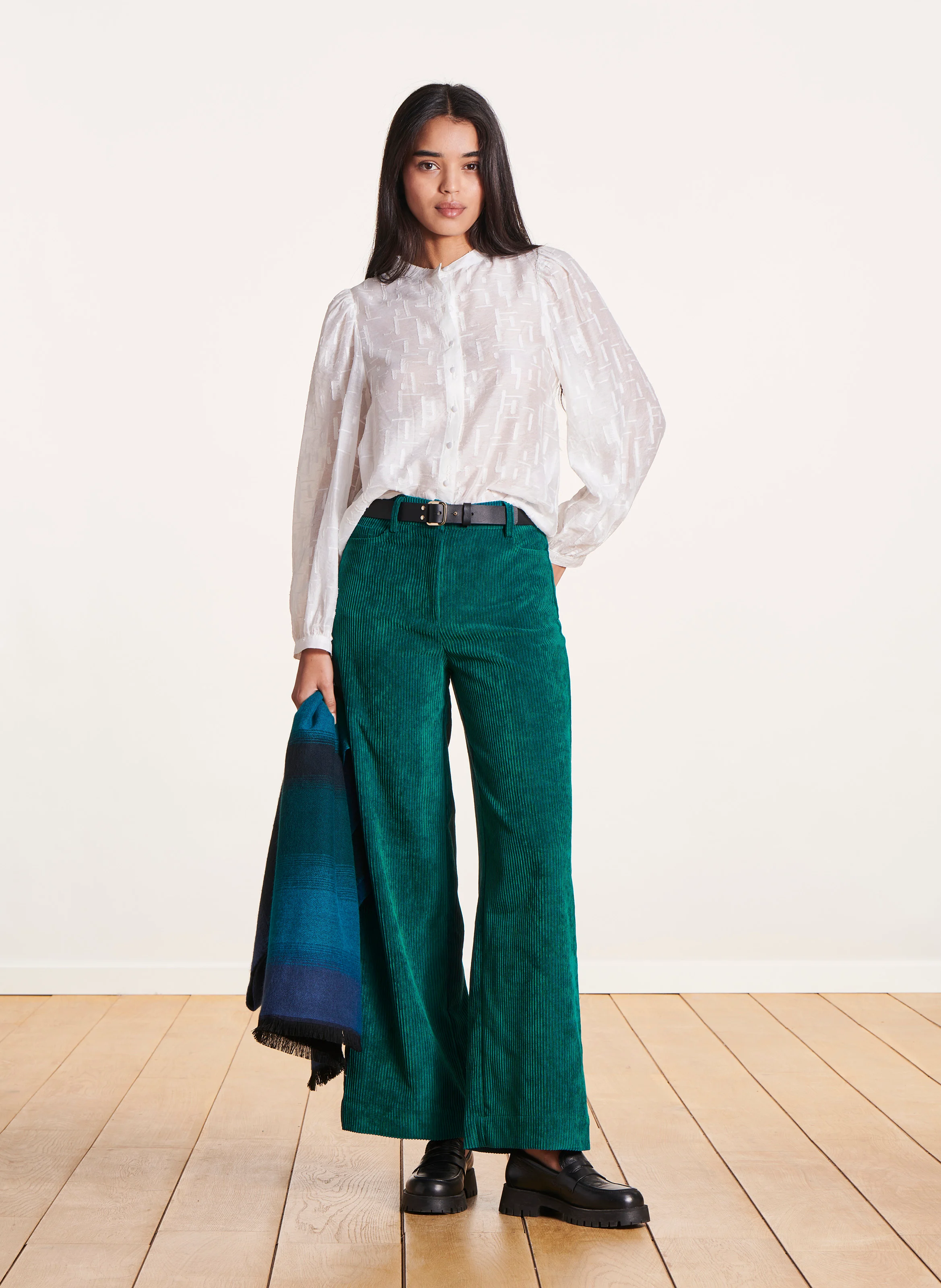Pantalon large côtelé | Bleu