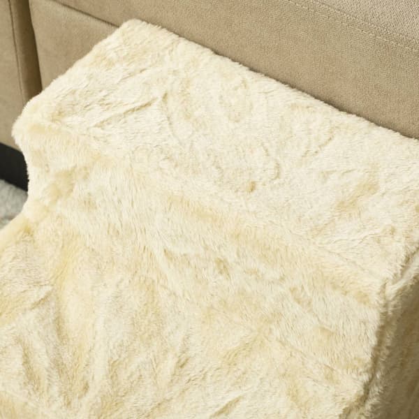 Hundetrapper 3-trinns 35 cm dyretrapper med plysj-utseende kattetrapper for sengesofa Katter opptil 4,5 kg Beige