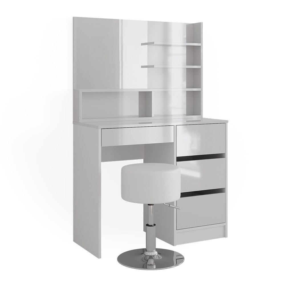 Vicco Schminktisch Sherry Weiß Hochglanz 90 x 75 cm Spiegel Regal Hocker modern