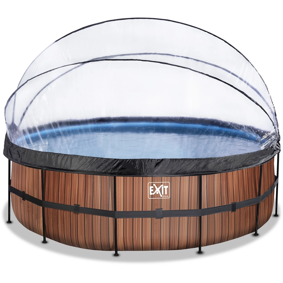 EXIT Wood Pool ø450x122cm mit Abdeckung und Sandfilterpumpe, braun