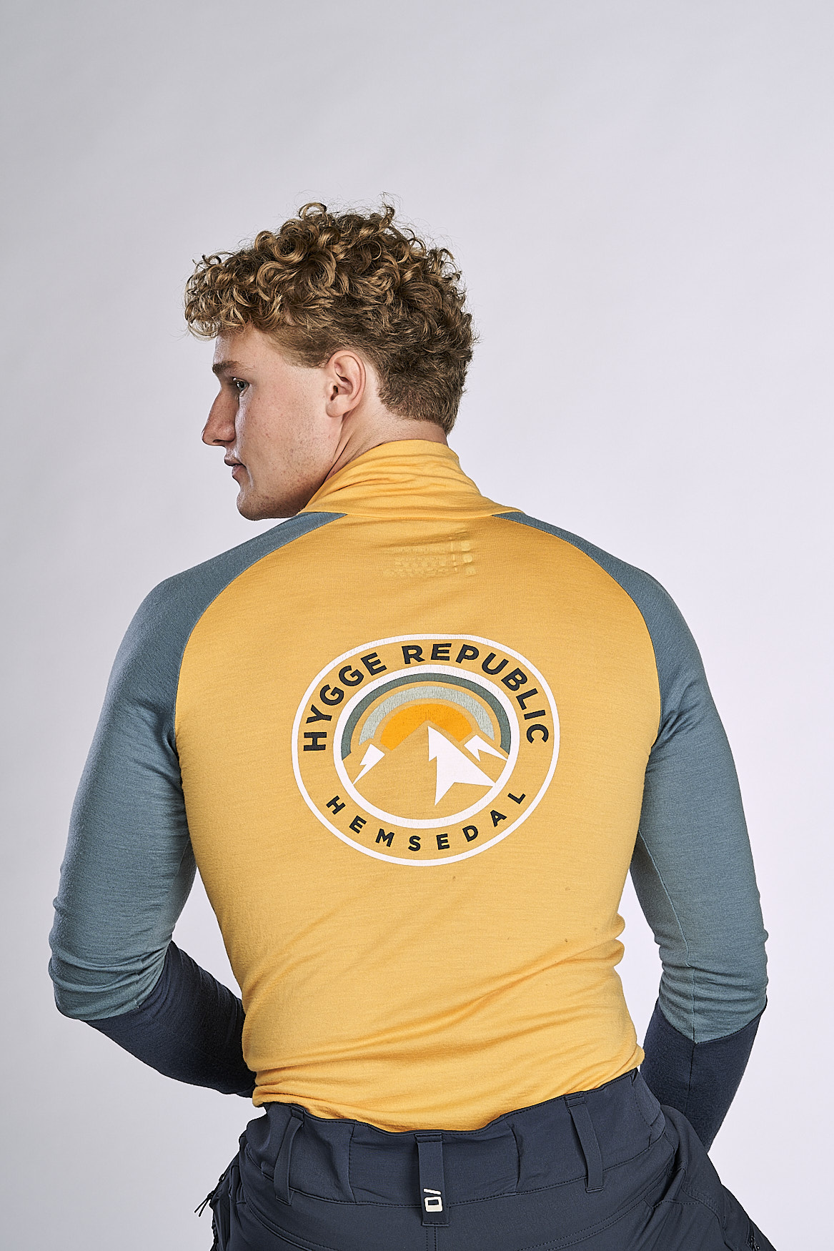 HyggeWool Zip Neck Herre Mørkeblå/Sjøgrønn/Gul