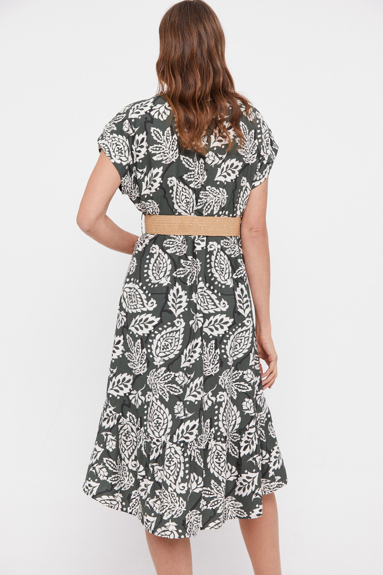 Vestido com cinto confortável - Estampa verde
