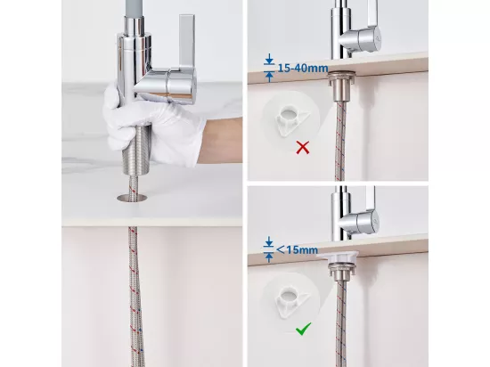 Mitigeur de Cuisine Flexible, Robinet Cuisine Pivotant à 360°, avec Tuyau en Silicone Flexible, Robinet Evier Eau à Chaude et Froide (Gris)