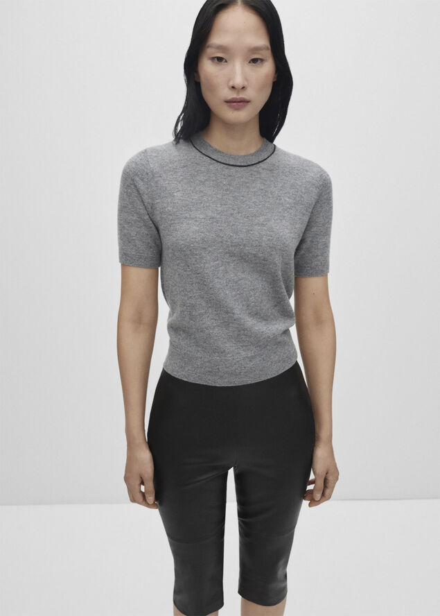 MANGO 100% wool jumper short sleeve Medium grey