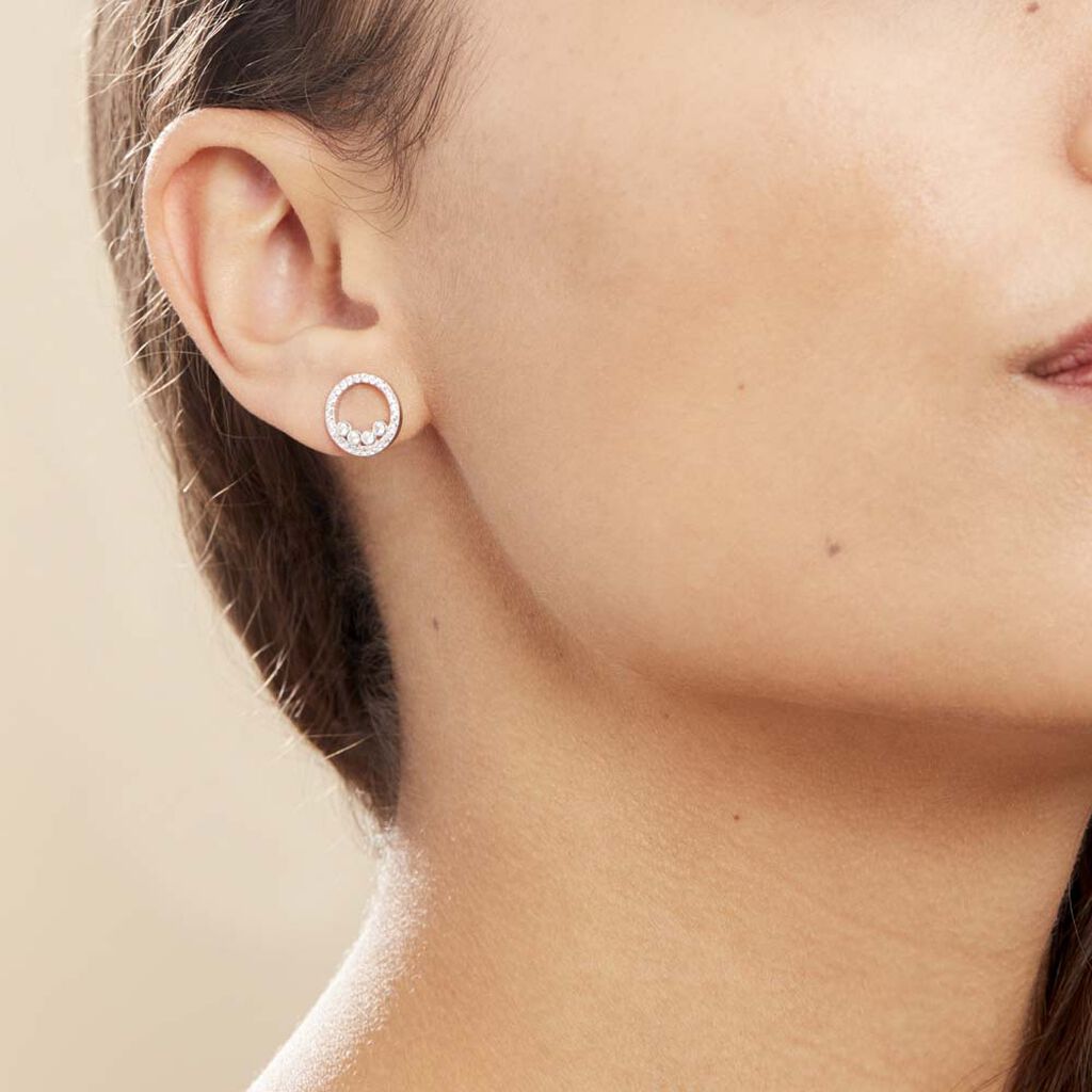 Boucles D'oreilles Puces Argent Blanc Ursine Oxydes De Zirconium