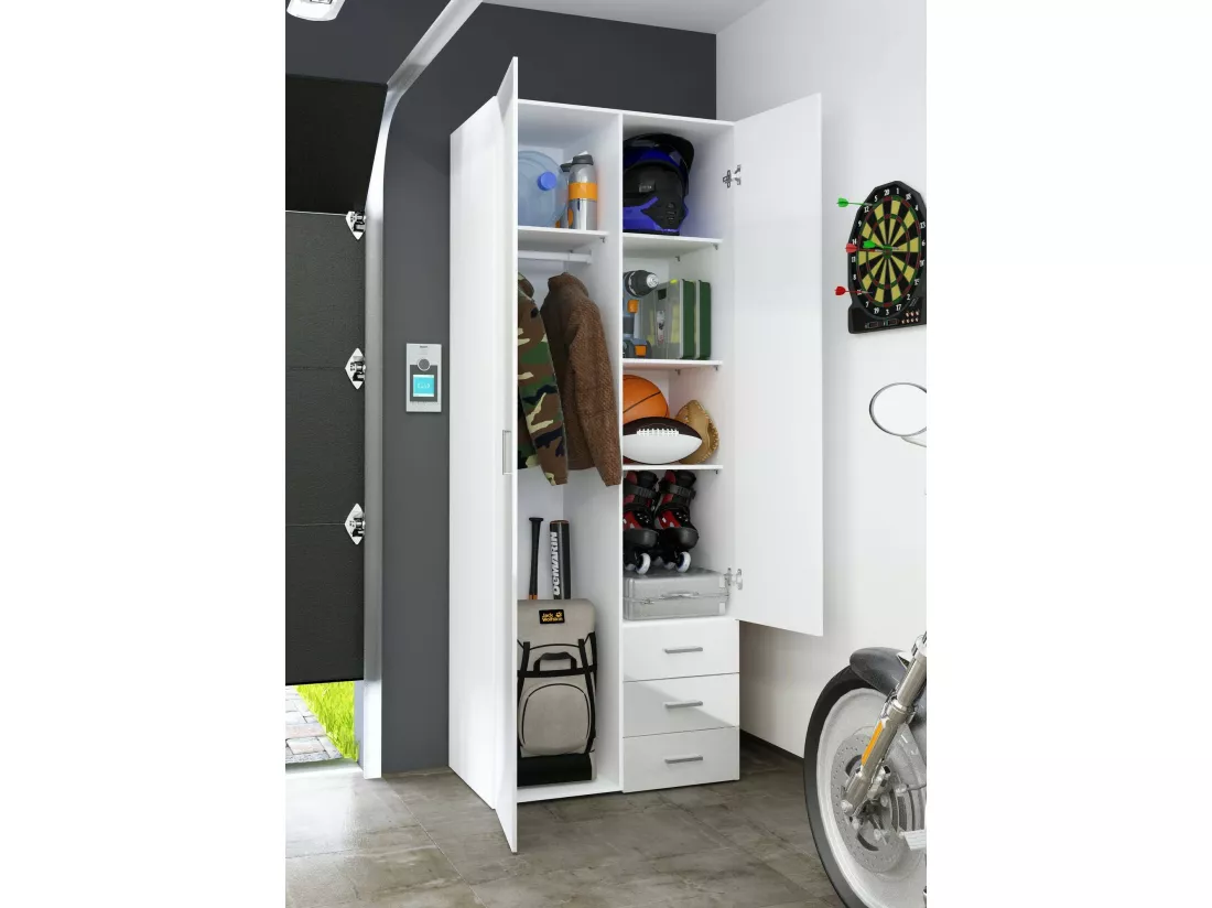 Garde-robe 2 portes Dscaratt, Meubles de chambre, Penderie de plain-pied, Placard à vêtements, 78x50 h200 cm, Blanc