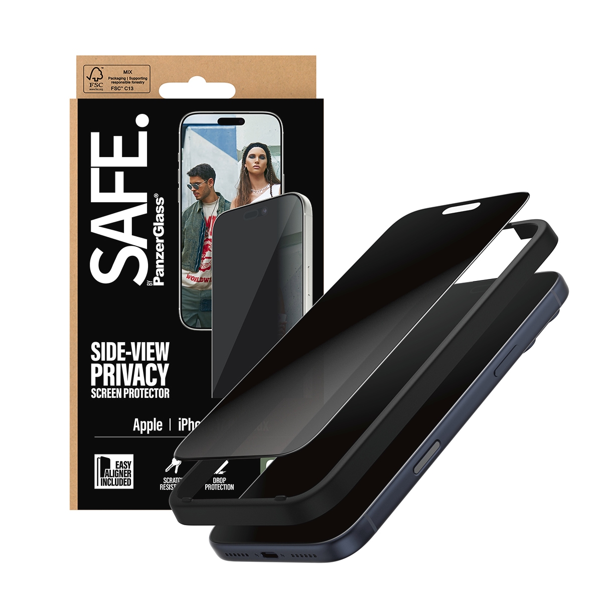 SAFE by PanzerGlass Displayschutzglas »Side-View Privacy Screen Protector« für Apple iPhone 17 Pro Max Displayschutzfolie, Schutzfolie, Bildschirmschutz, kratz- & stossfest