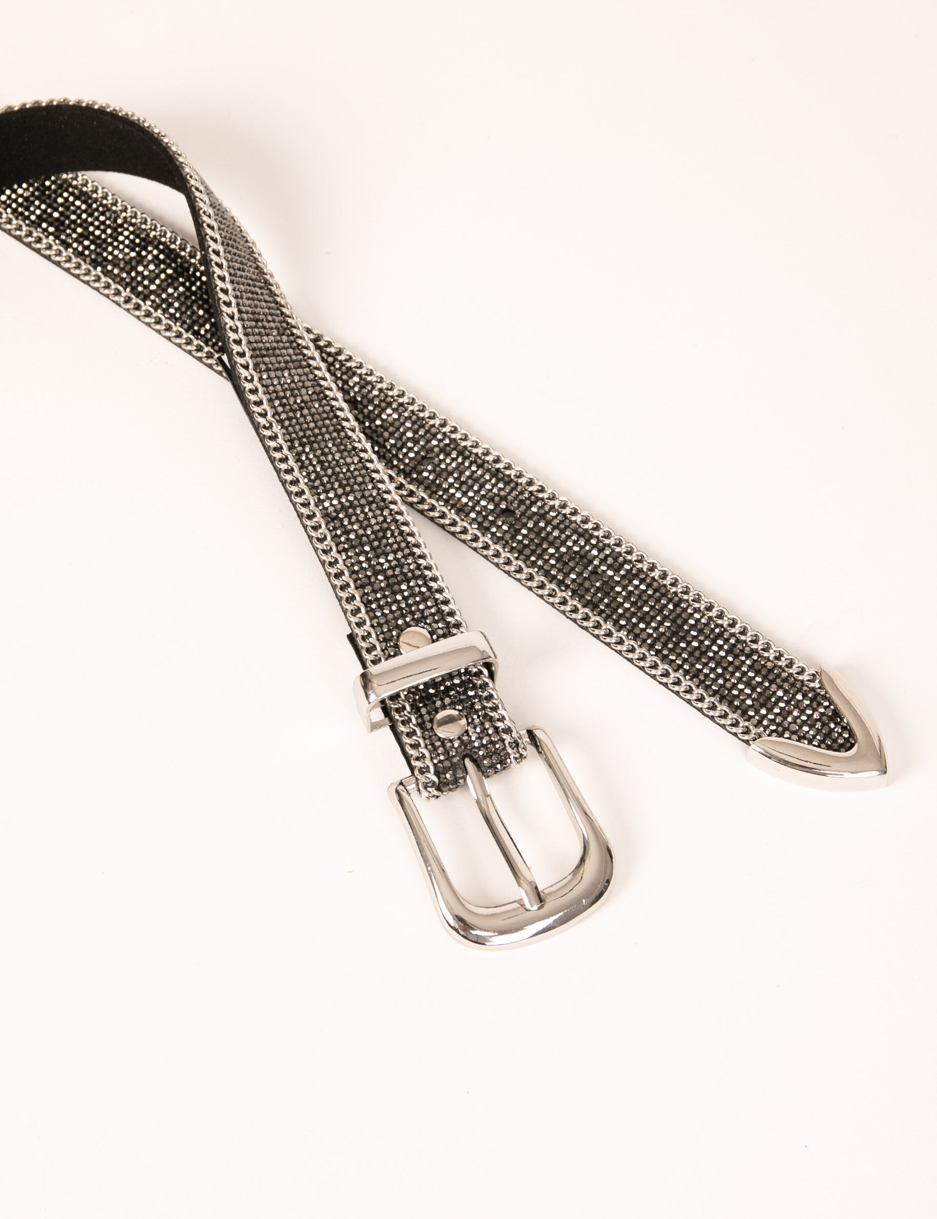 Ceinture avec strass et détails chaînes gris moyen femme - gris_moyen