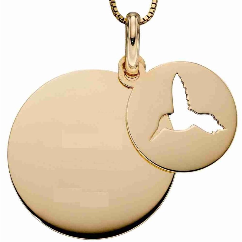 Collier colibri et gravure offert sur la médaille en or 375/1000