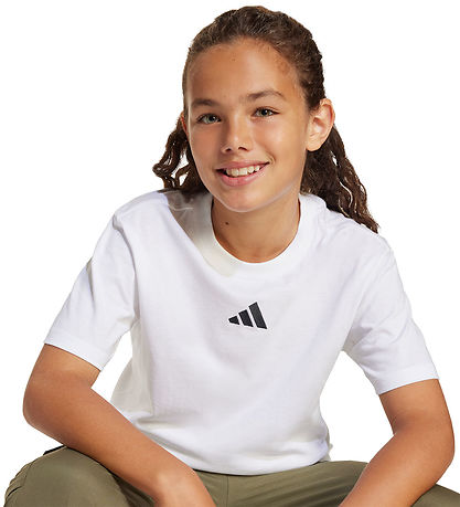 adidas Performance T-Shirt - J SL 160 - Weiß/Schwarz m. Logo