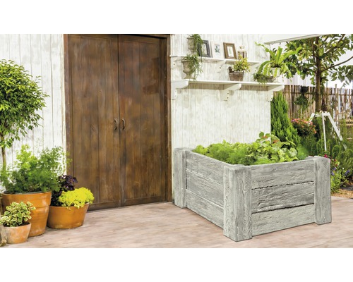 Betonnen verhoogde tuinbak Cube antiekgrijs met voorgemonteerde draad 120 x 120 x 69 cm
