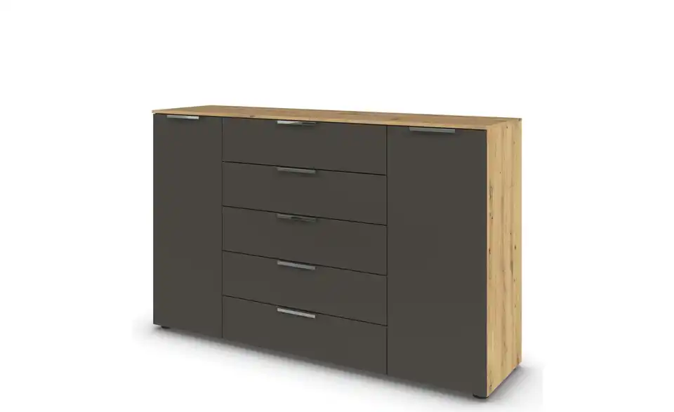 Sideboard Graphit, Eiche Artisan (Nachbildung) Front: Dekor, Oberboden: Dekor 160 cm verchromt