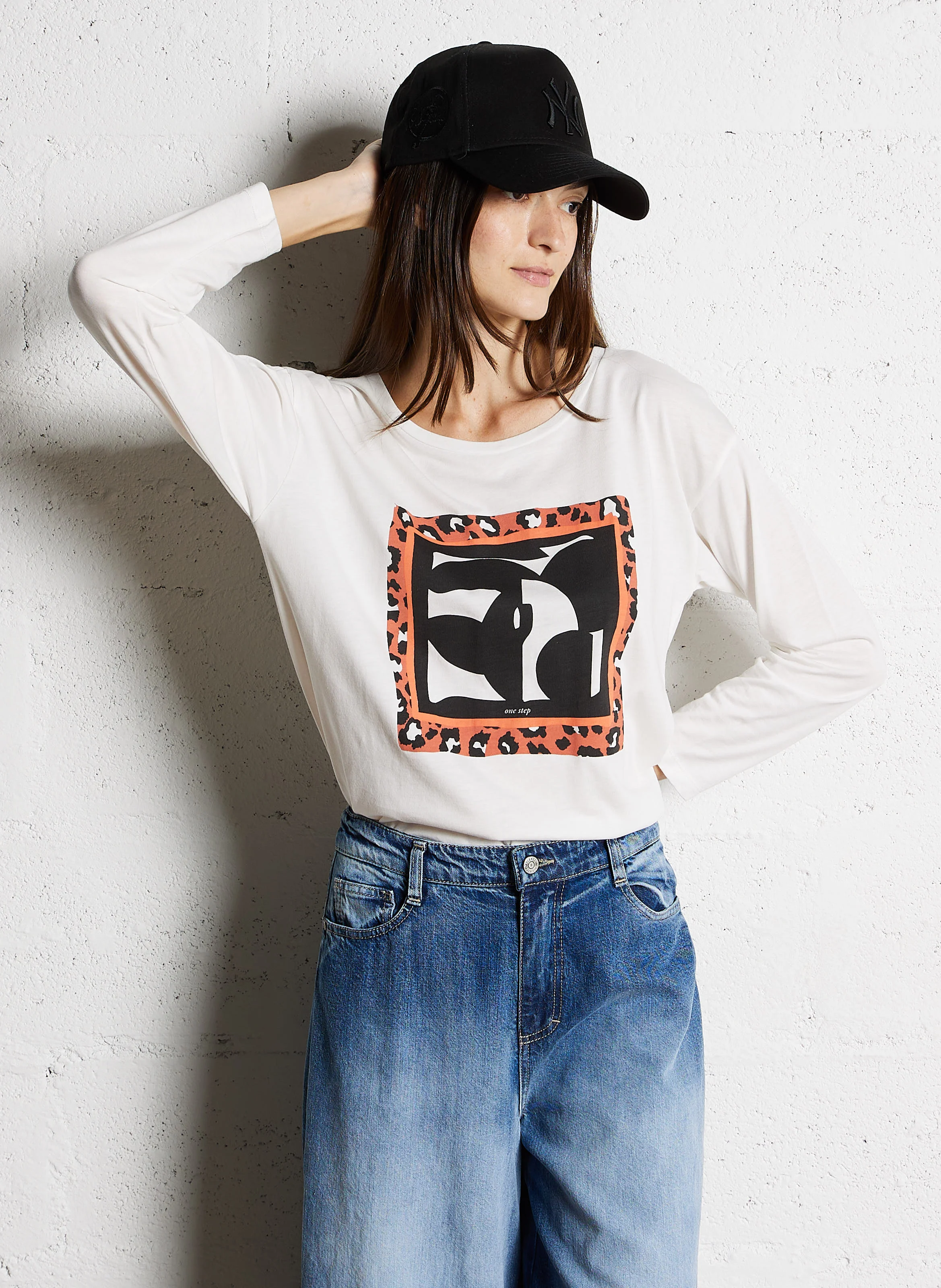MEZZO - Tee-shirt droit col rond en coton mélangé | Blanc