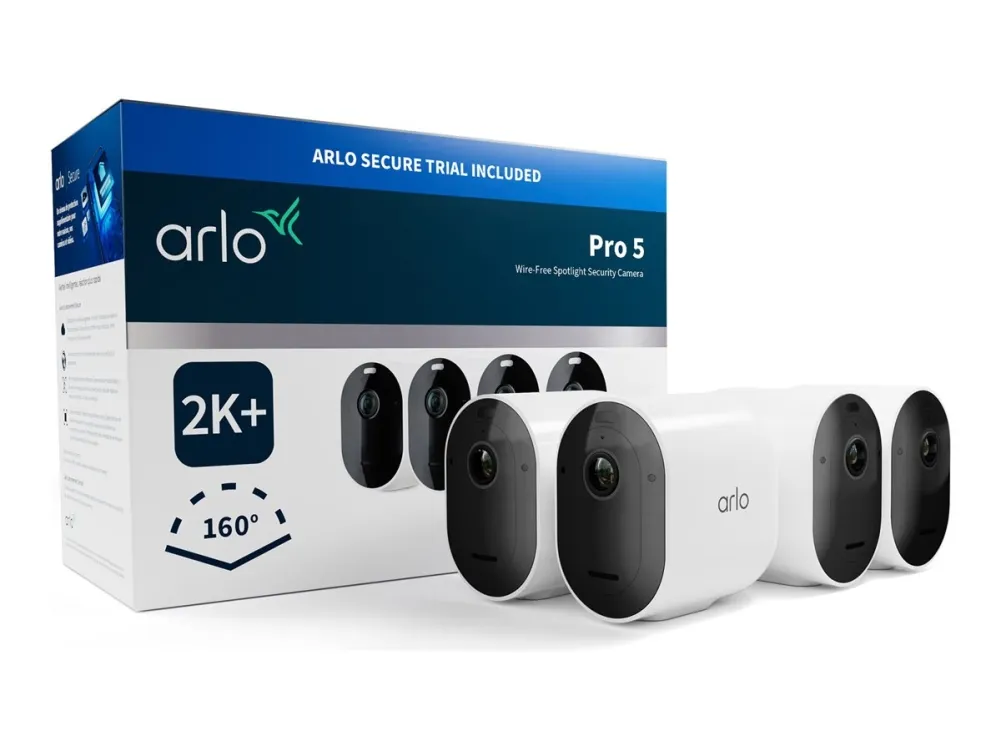 Arlo Pro 5 - Netværksovervågningskamera - udendørs - vejrbestandig - farve (Dag/nat) - 2688 x 1520 - audio - trådløs - WiFi (pakke med 4)