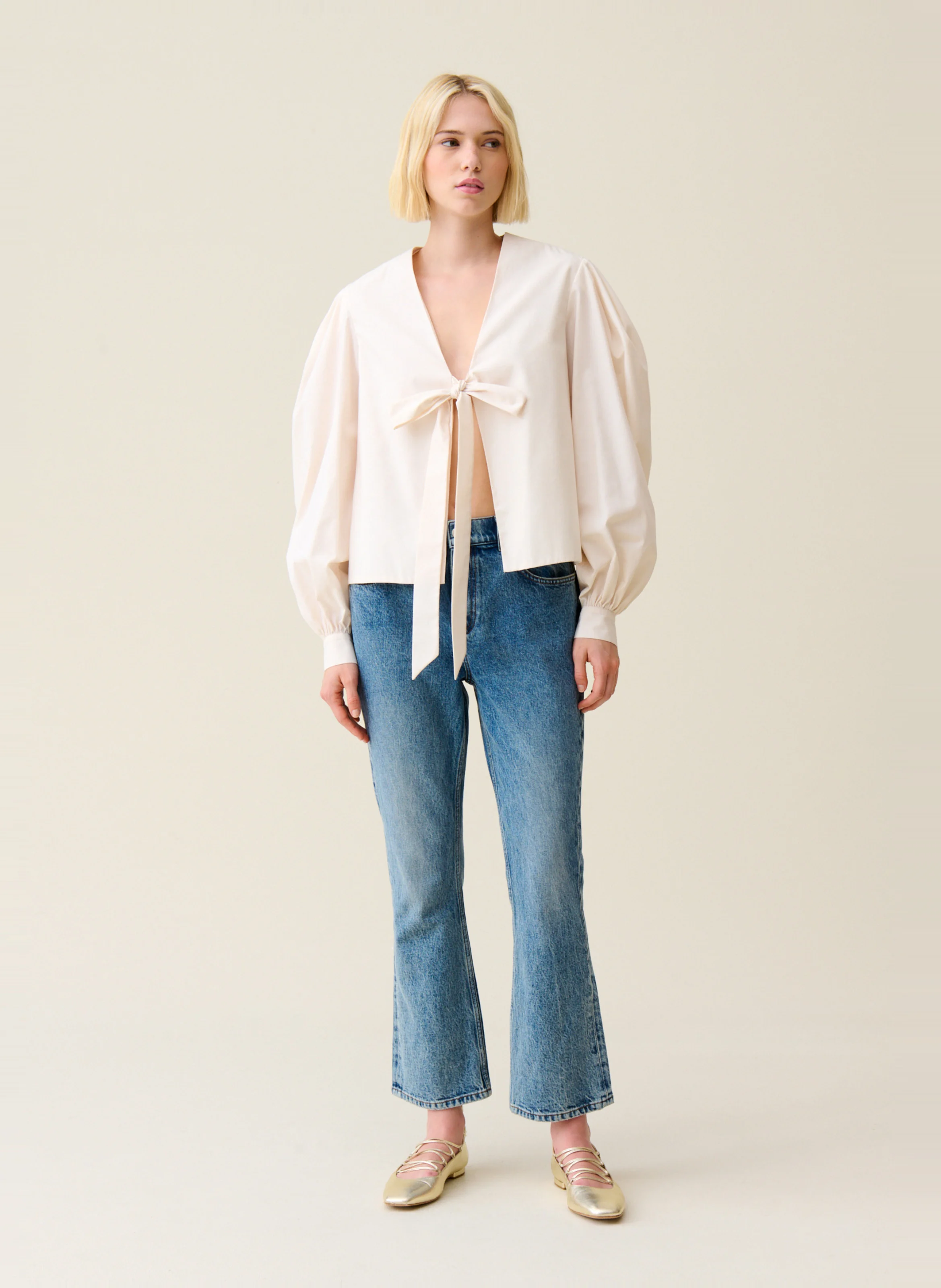 Blouse col V | Blanc