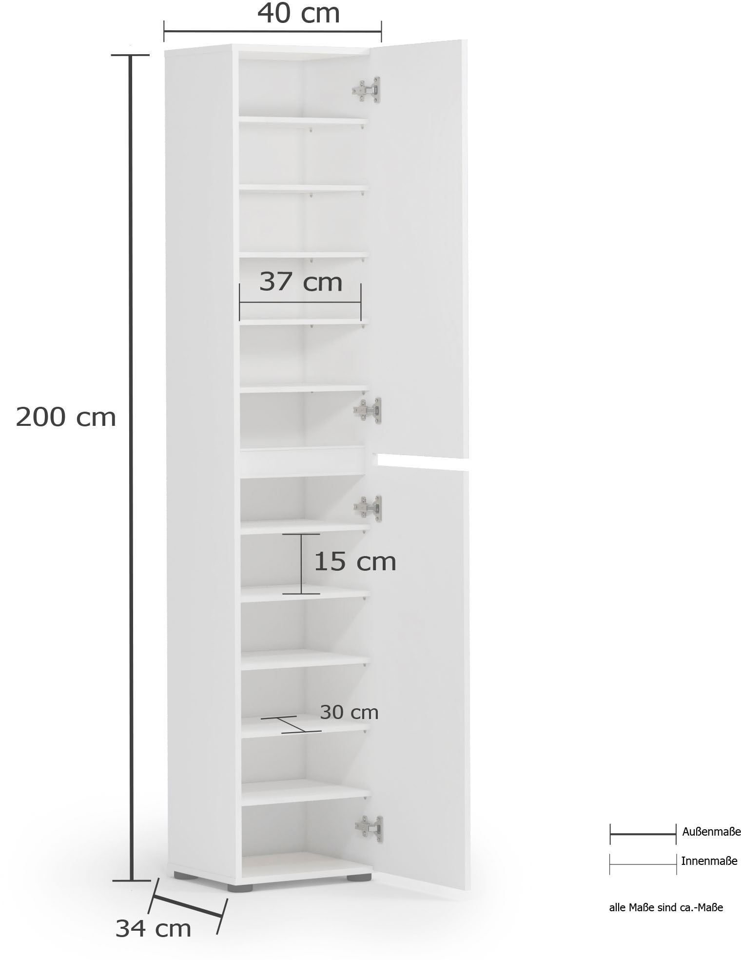 INOSIGN Schuhschrank »Mister,Schuhkommode,Schuhmöbel,Schuhablage,Schuhregal« Breite 40 cm, Höhe 200 cm, Tiefe 34 cm, 2 Türen, 12 Fächer, hochglanz