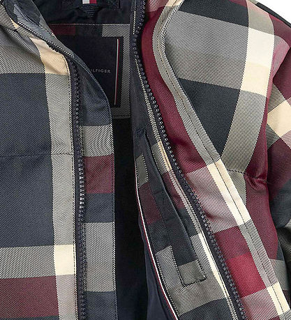 Tommy Hilfiger Dynejakke - Global Stripe Check - R?d/Hvid/Navyte