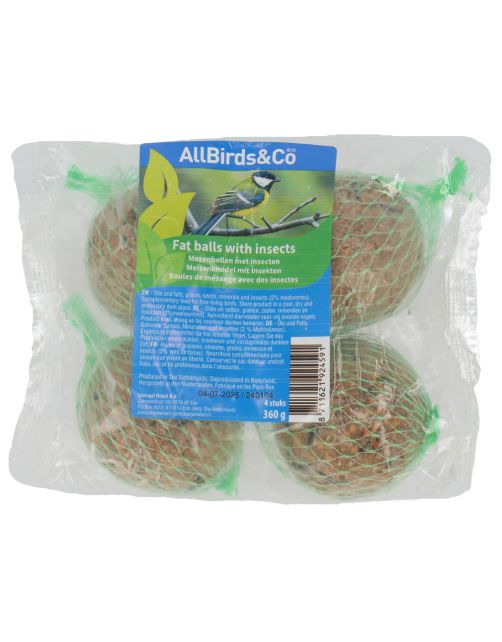Allbirds&Co Mezenbollen Insecten - Tuinvogelvoer - 90 g 4 stuks