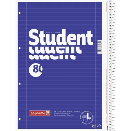 BRUNNEN Collegeblock Linkshänder, blau, 70g/m², A4, 80 Blatt