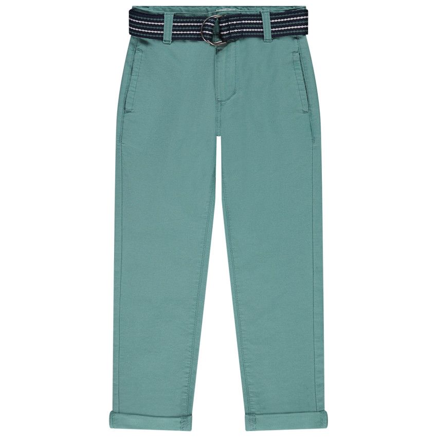 Pantalon en toile avec ceinture rayée à double boucles pour garçon - Kaki