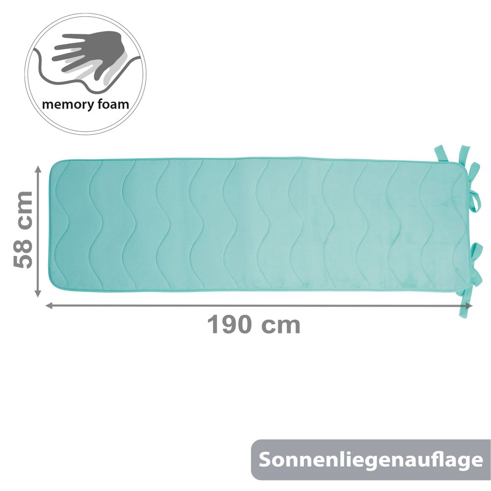WOHNWOHL® Viskoelastische Sonnenliegenauflage • Liegenauflage • Liegenbezug • Liegestuhl-Auflage • mit Memory Schaumstoff • inklusive Seitenfach • Größe: 190x58cm • versch. Farben