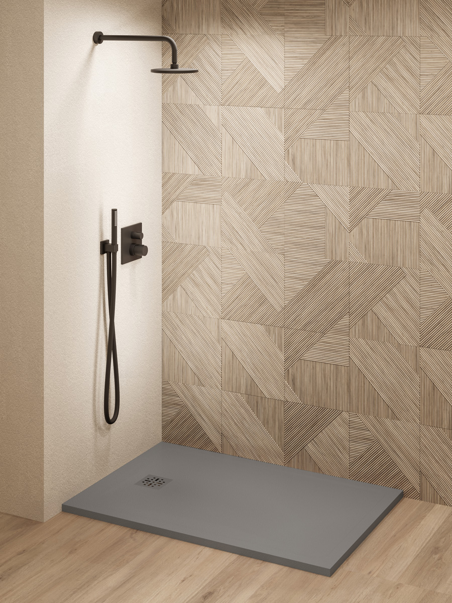 Saniclear Lino douchebak 100x70cm met stone finish donkergrijs