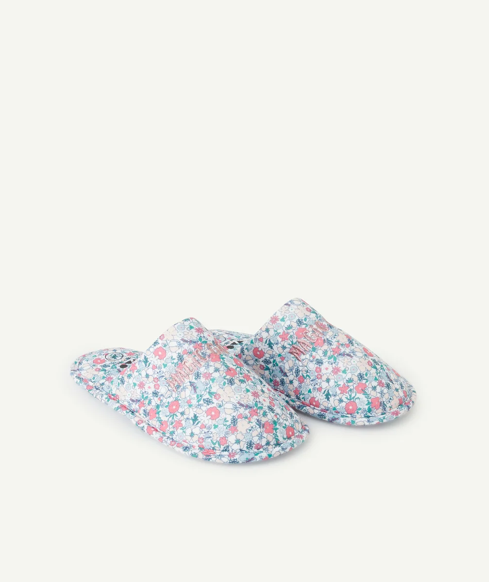chaussons fille imprimés fleurs avec message rose brodé