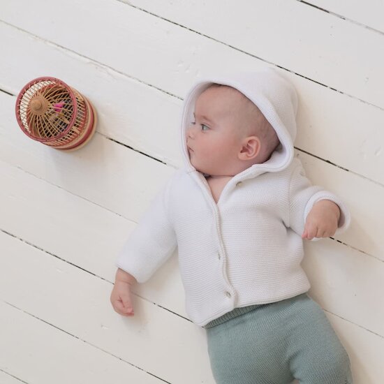 Petits chats Manteau en tricot   Blanc        1 mois   de               La Manufacture de Layette