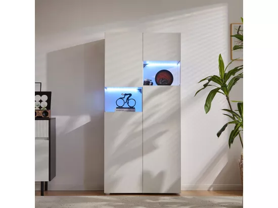 Vitrine avec éclairage LED armoire haute en acrylique transparent vitrines sur pied armoire polyvalente Blanc