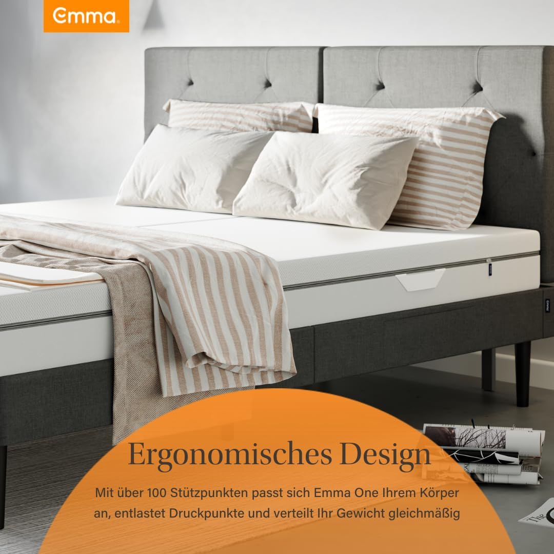 Emma One Matratze, Kaltschaummatratze, 160x200 cm, H2 Härtegrad Mittelhart, 18 cm Höhe, 3-Zonen-Stützung, Atmungsaktiver & Waschbarer Bezug
