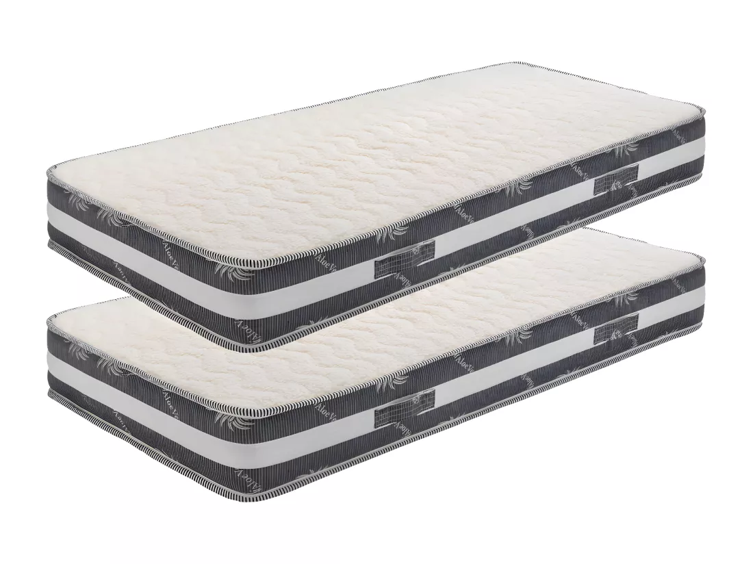 Lot de 2 Matelas s 90x190 x 22 cm - Très Ferme - Face Hiver Laine - ame rembourrage 100 % polesther - âme 100 % polyurét