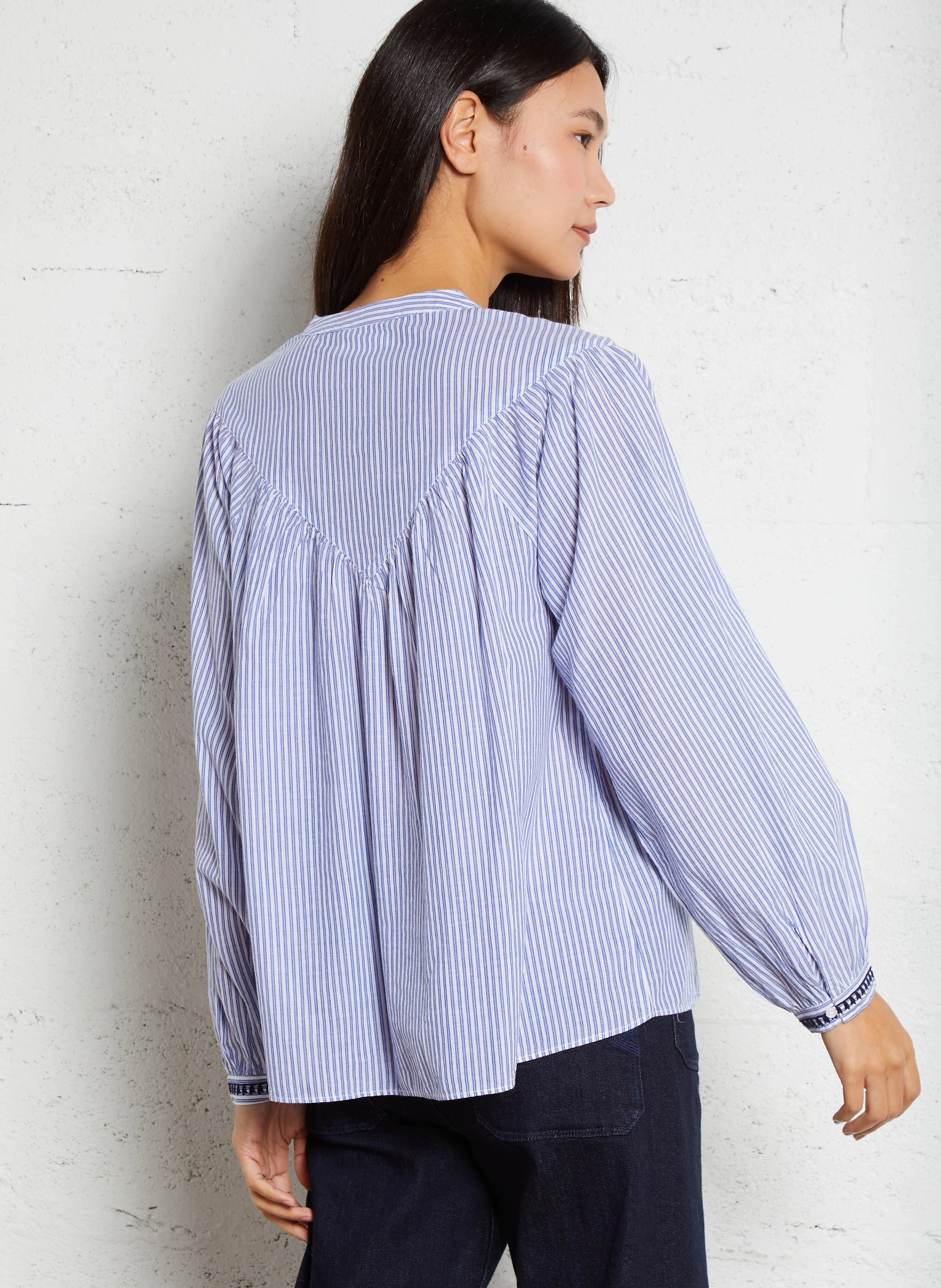 CIPOLIE - Blouse rayée à broderies | Bleu