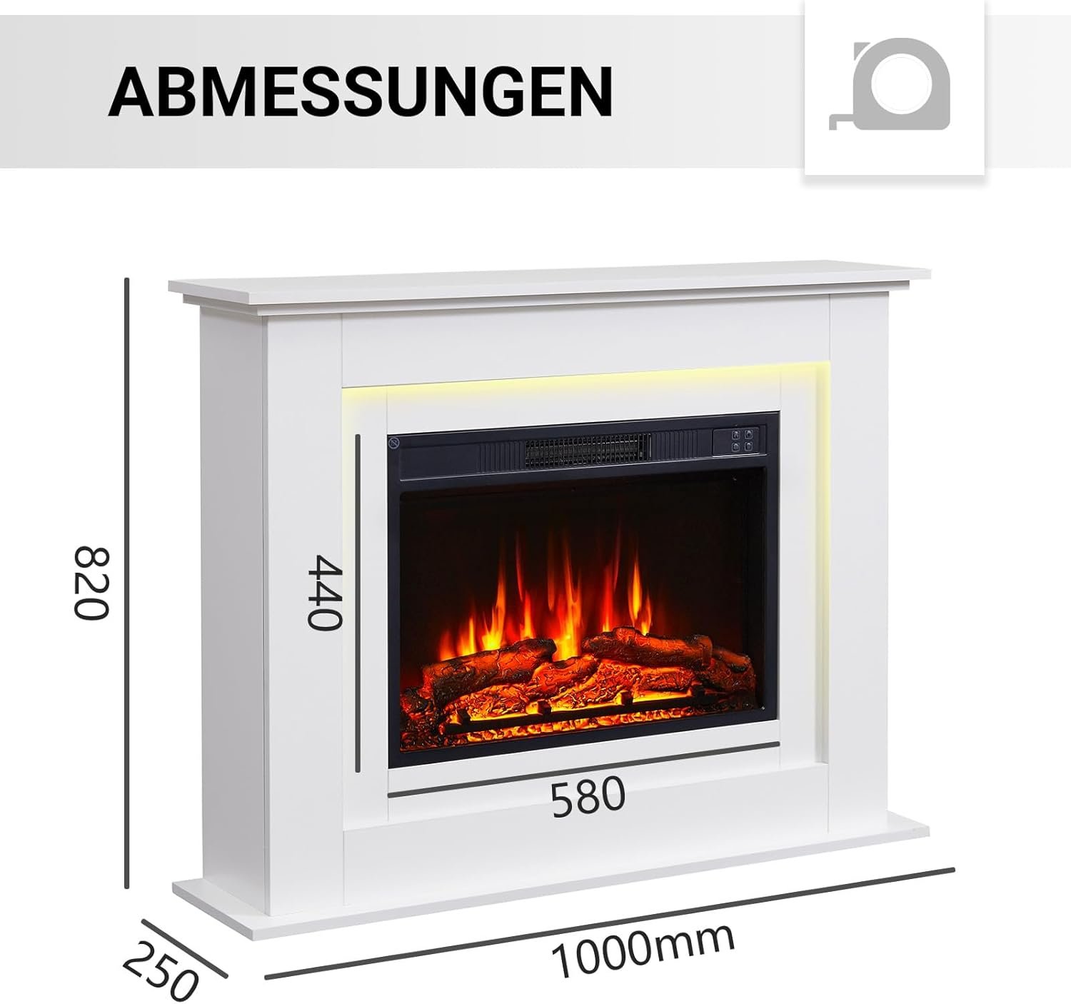 BALDERIA Finn Elektrokamin - Standkamin mit Heizung 2000 W, realistischer 3D-Flammeneffekt, Ambientebeleuchtung, Fernbedienung, Timer, Thermostat - Weiß