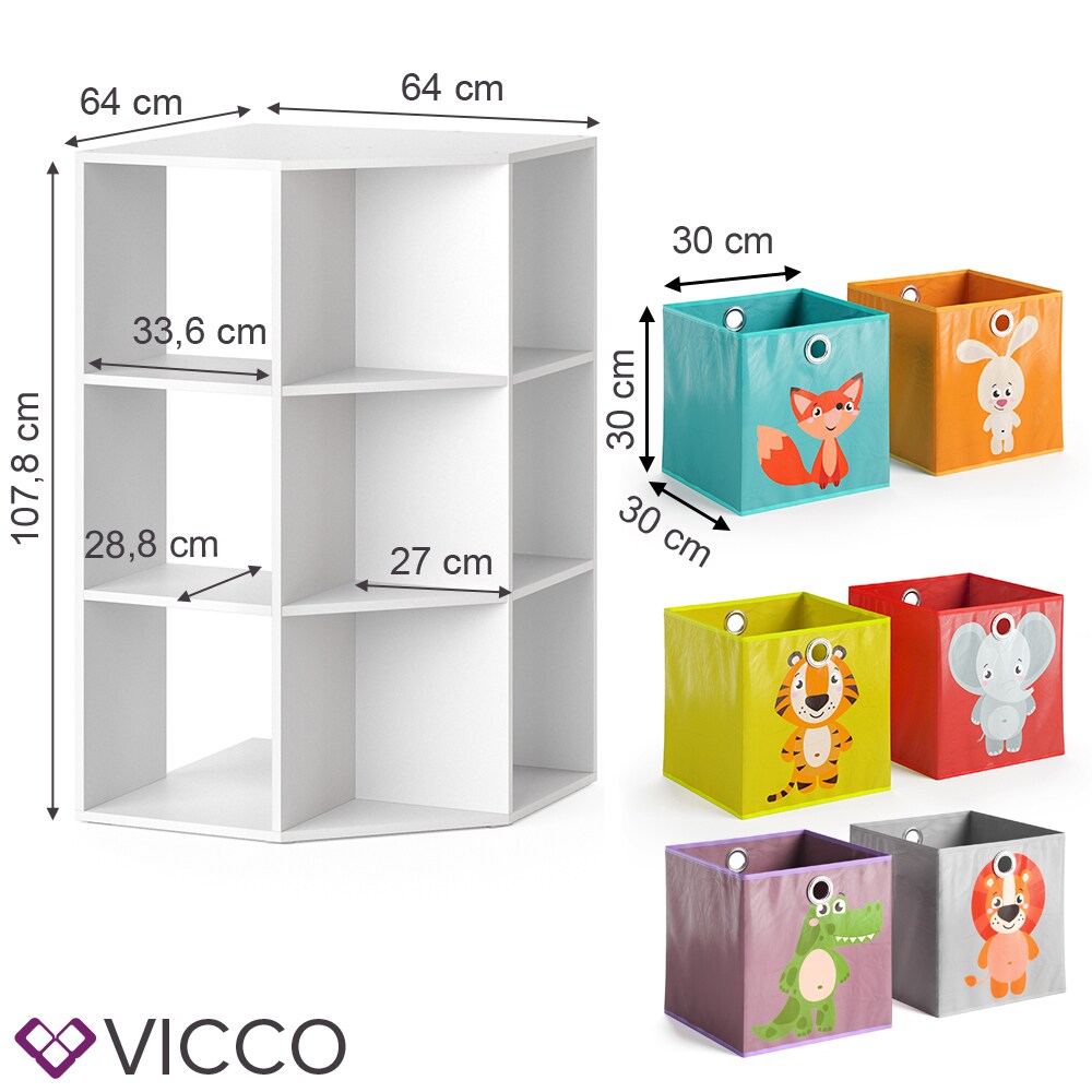Vicco Kinderregal Eckregal Spielzeugablage Luigi Weiß Sitzbank Kinder-Faltboxen