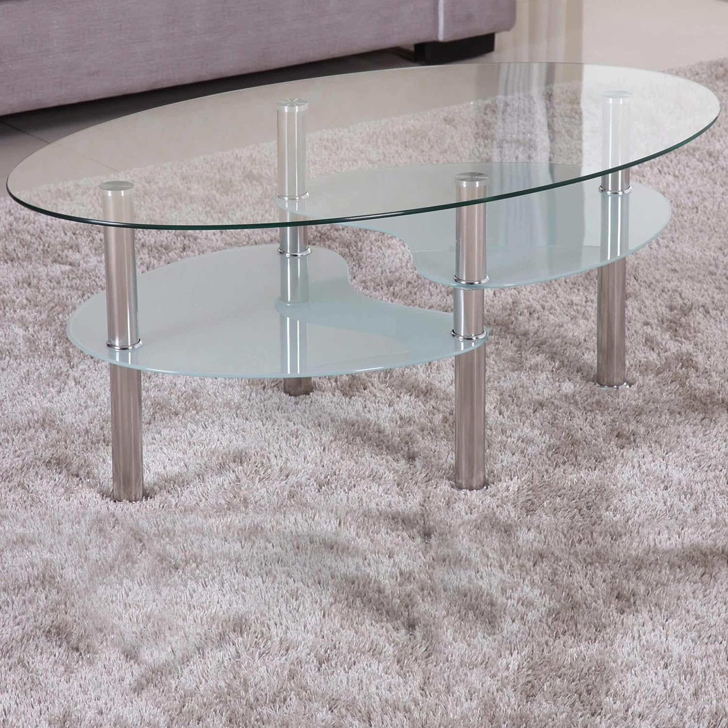 Euro Tische Couchtisch Glas mit 8mm Sicherheitsglas & Facettenschliff, Glastisch perfekt geeignet als Beistelltisch,Wohnzimmertisch (98x58x42cm, Klarglas mit sandierter Ablage)