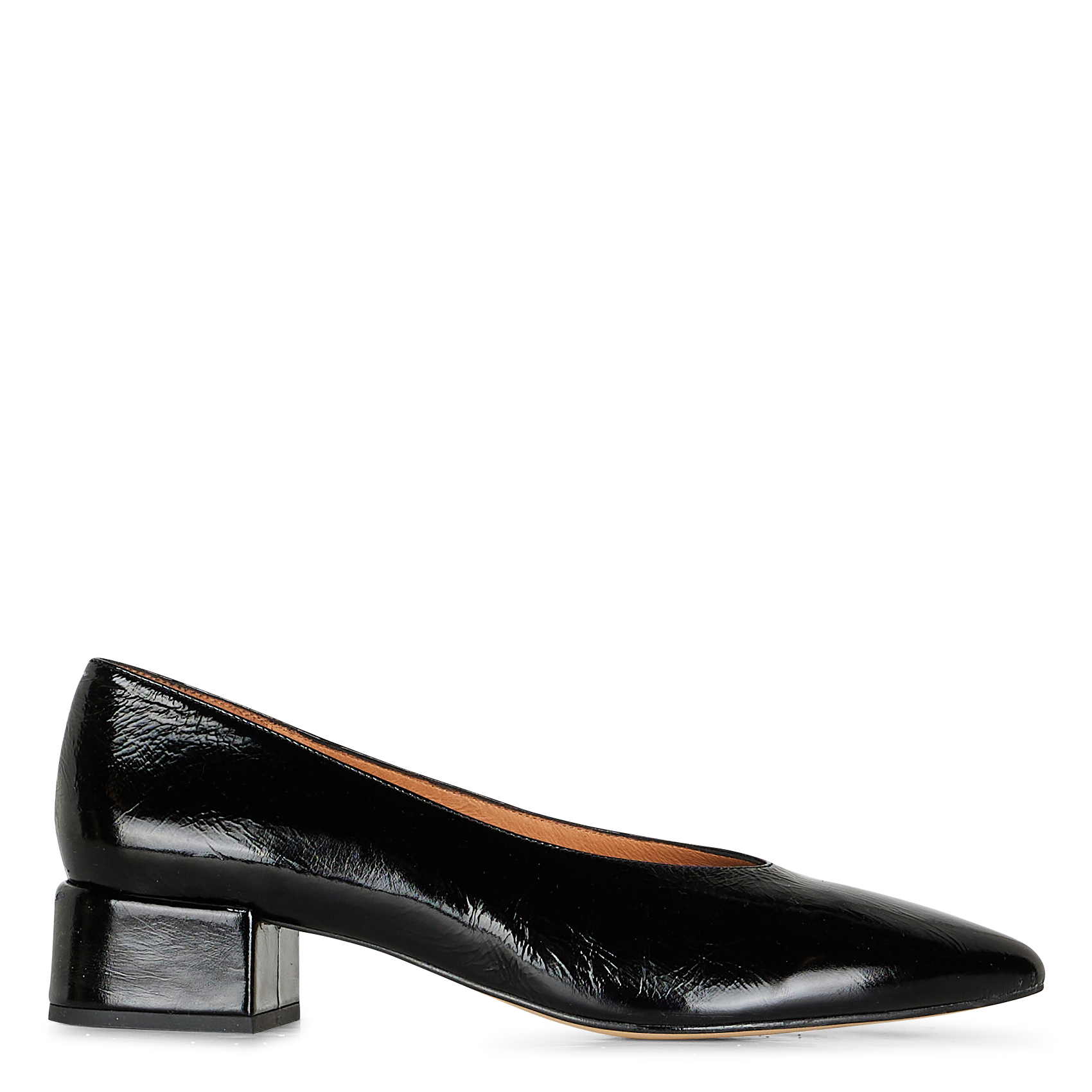 VENCE - Ballerines à talons en cuir brillant| Noir