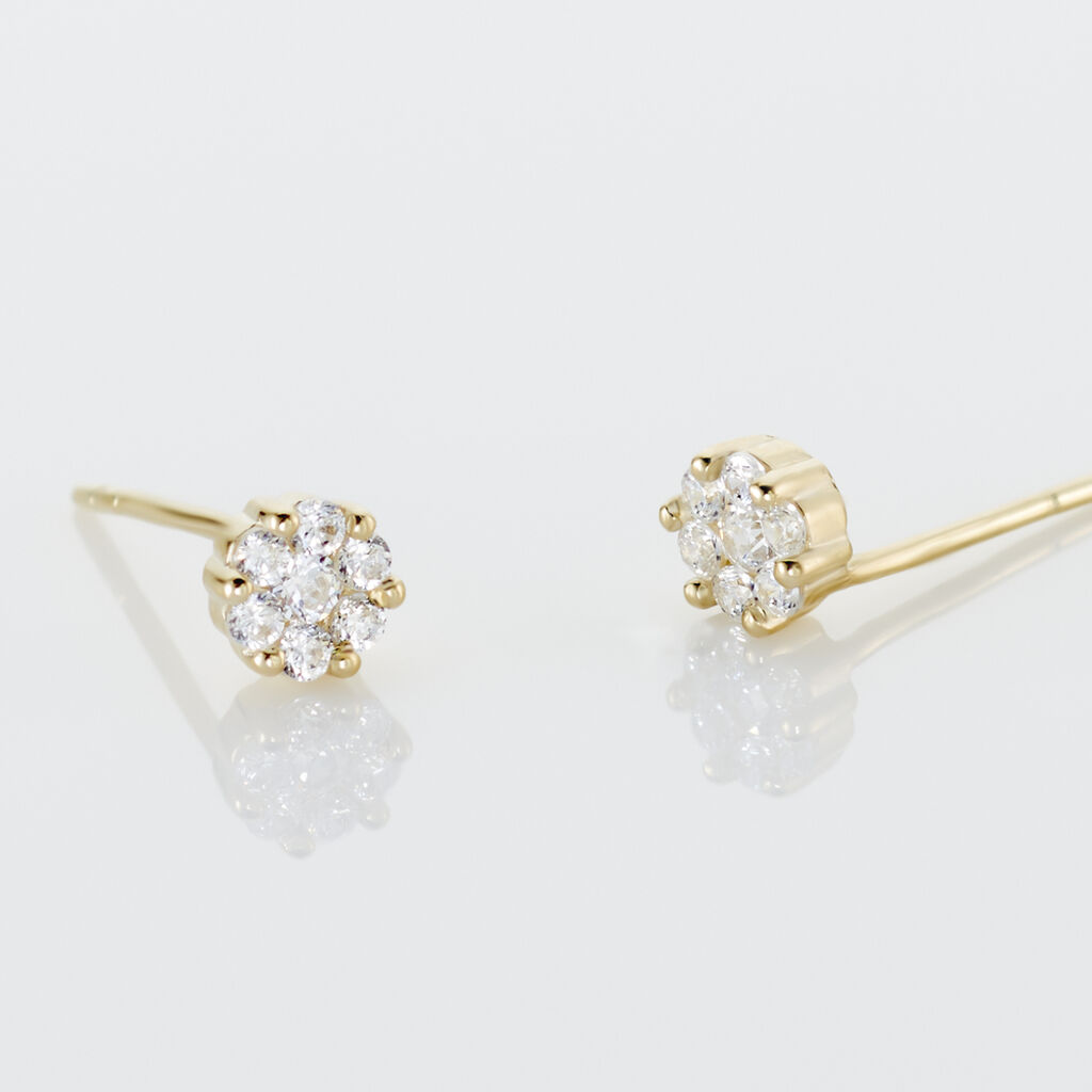 Boucles D'oreilles Puces Eleanor Fleur Or Jaune Oxyde De Zirconium