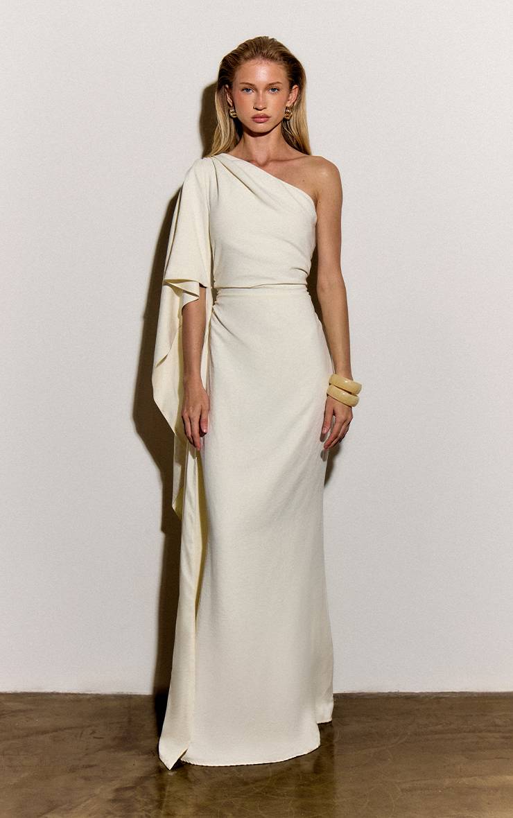 Huître Robe Longue En Satin Texturé Avec Détail De Manche