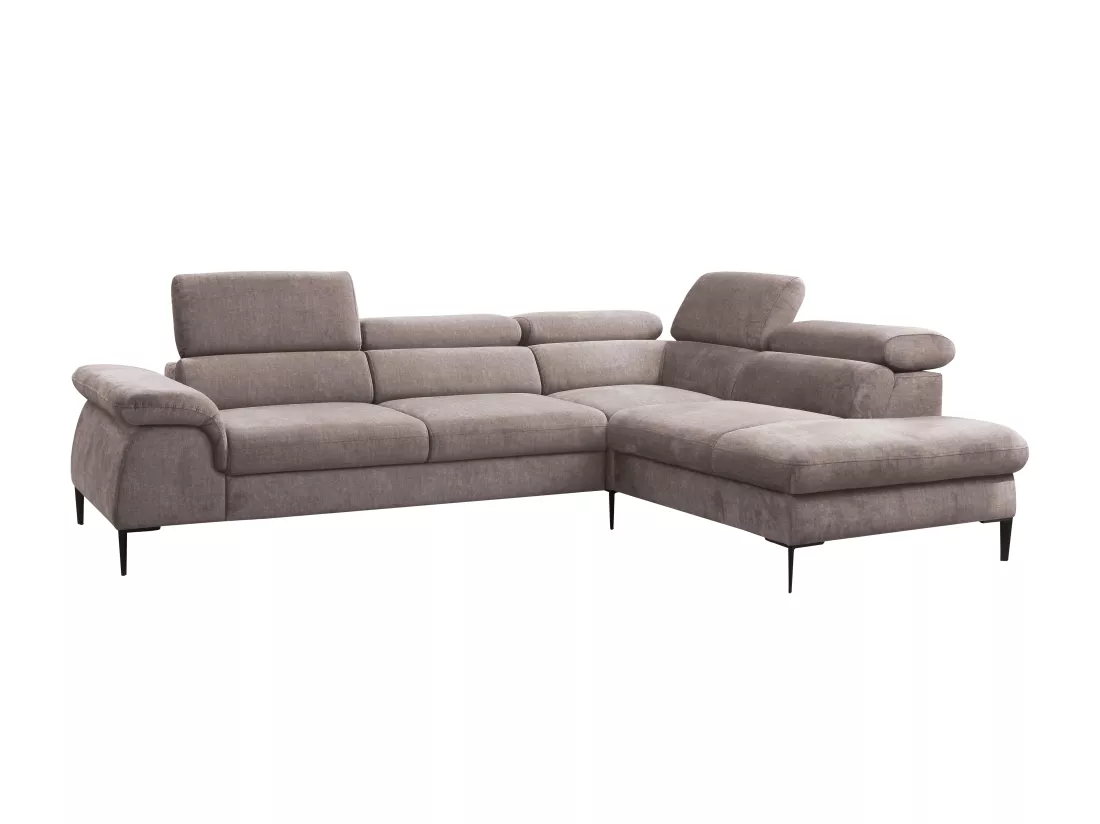 Grand canapé d'angle droit convertible en velours taupe SEPINA de Pascal Morabito