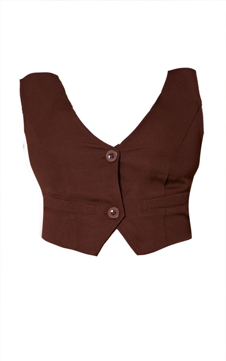 Marron Chocolat Gilet De Costume Tissé Avec Détail Ceinturé Au Dos
