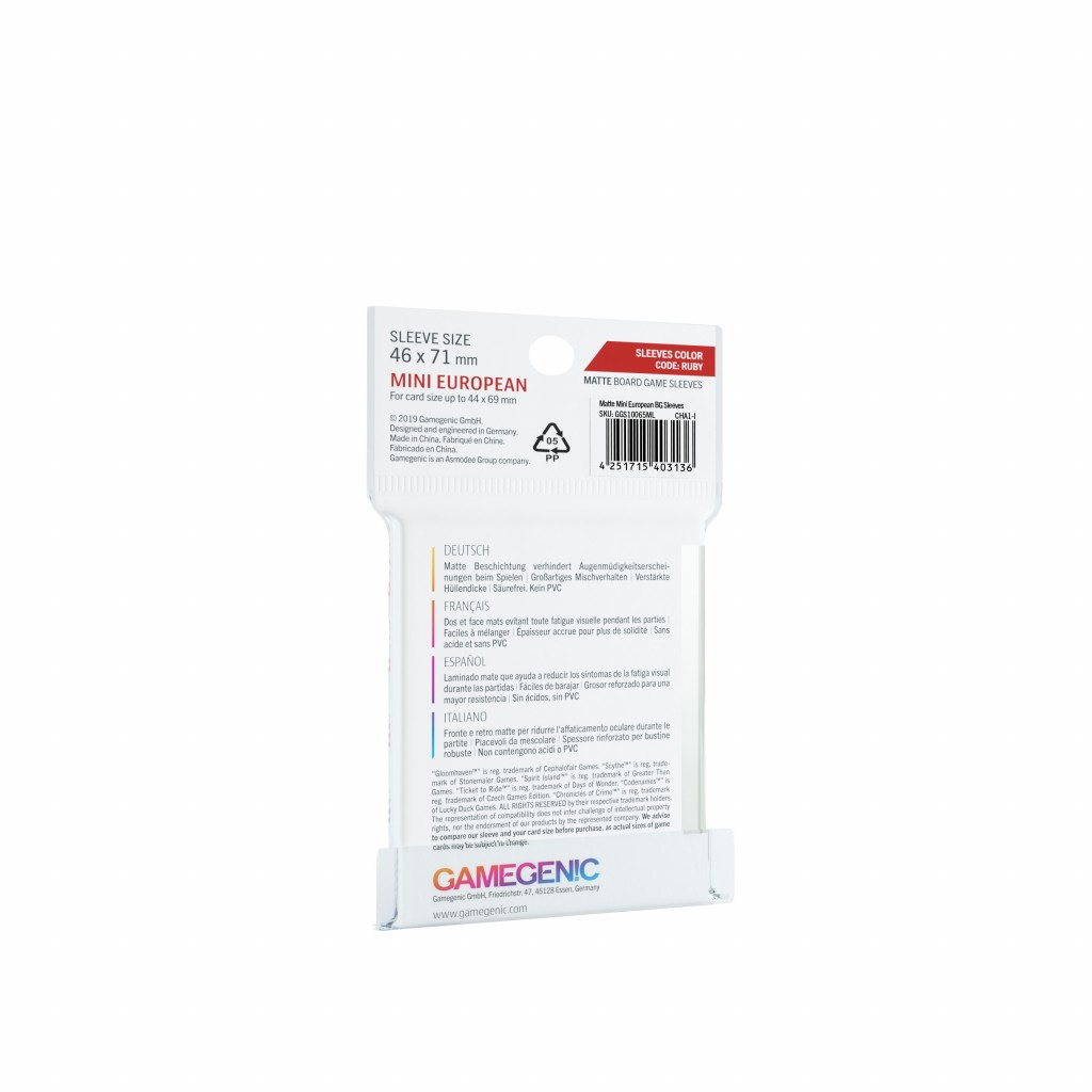 Gamegenic - 50 Matte Sleeves Mini Européen - 46x71