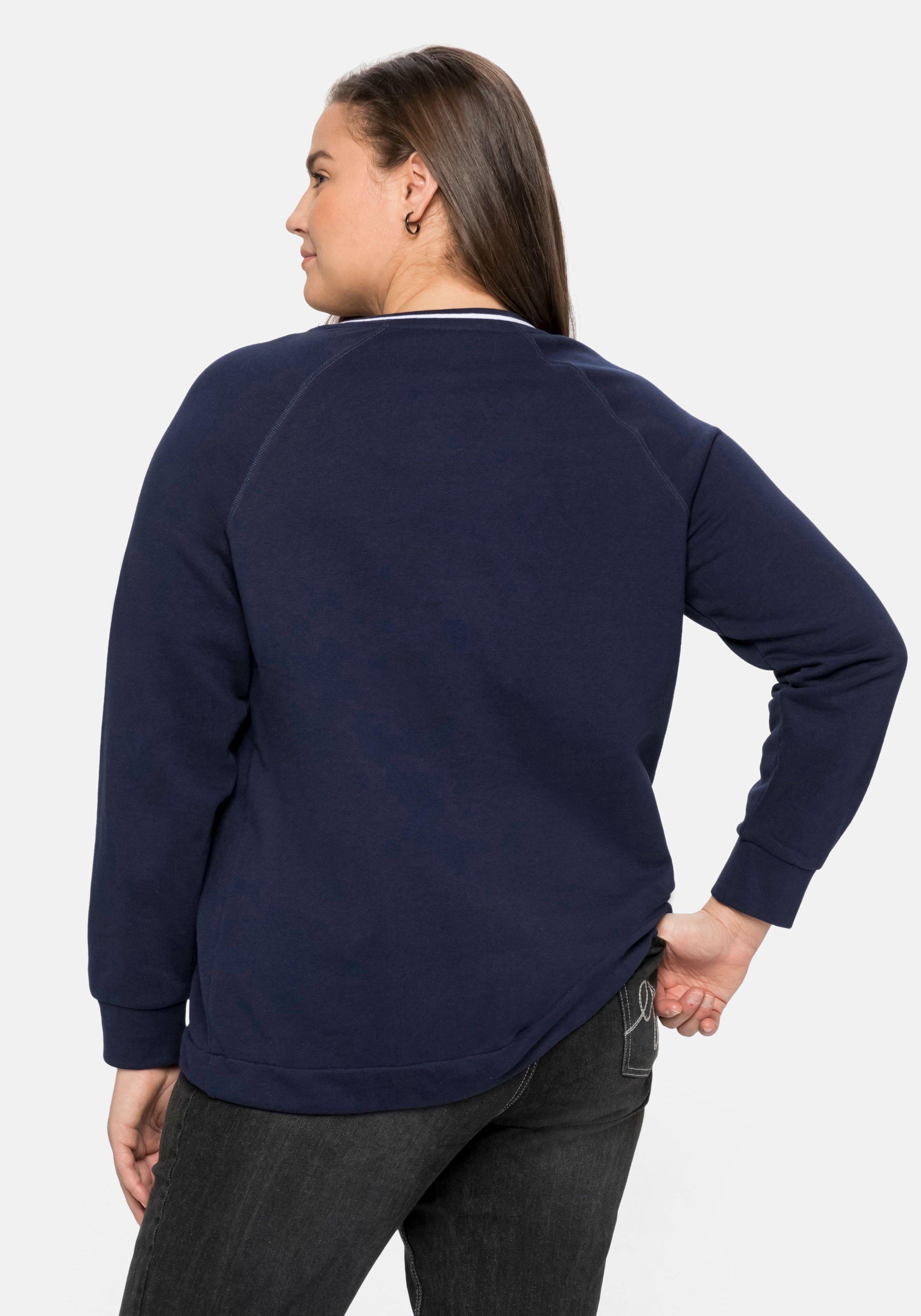 Sweatshirt mit Frontdruck und Kontrast-Rundhals