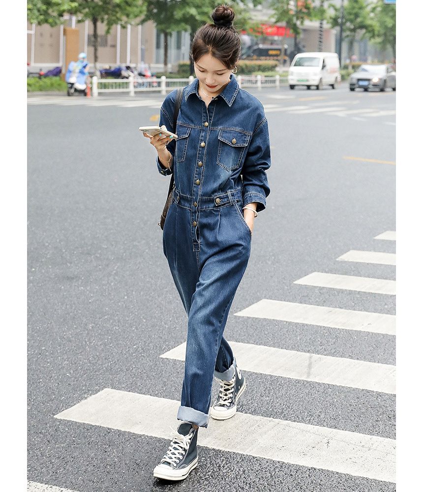 Honey River - Denim jumpsuit met lange mouwen