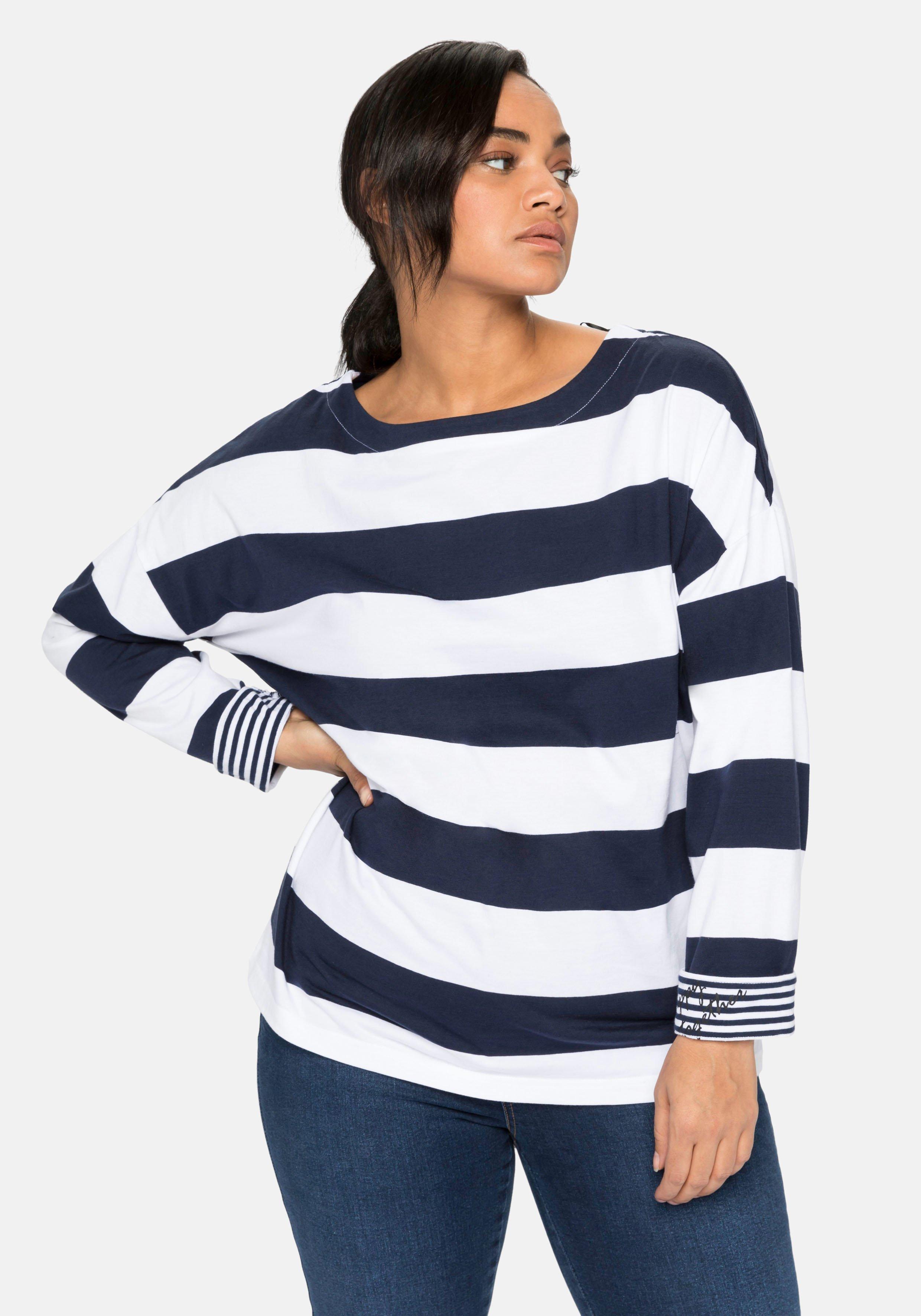 Langarmshirt mit Blockstreifen und U-Boot-Ausschnitt