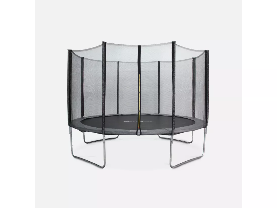 Trampoline rond Ø 370cm gris avec son filet de protection - Saturne - Trampoline de jardin 370 cm 3m| Qualité PRO. | Normes EU.